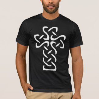Man's T-shirt in black with white Celtic cross on front