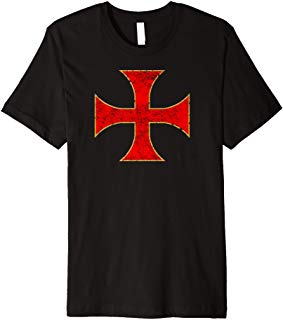 Red Cross of the Knights Templar, the Crusaders, on black tee.