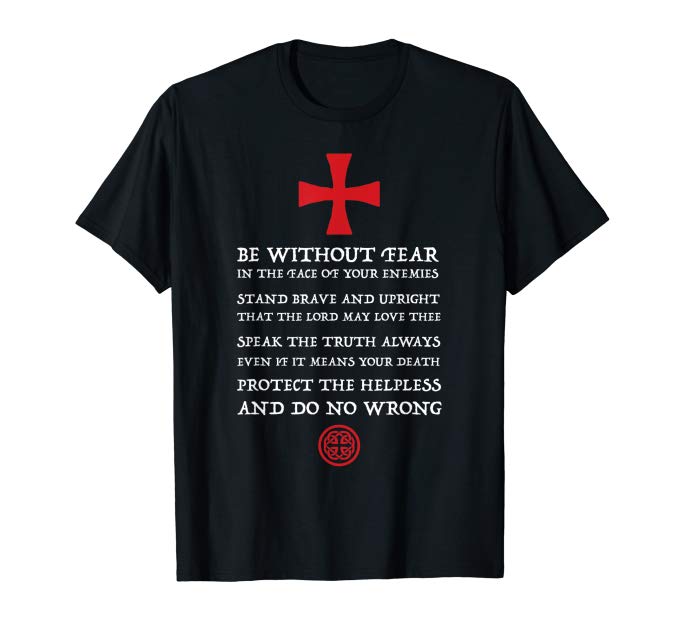 Black tee with the code of the Knights Templar and the Templar Cross