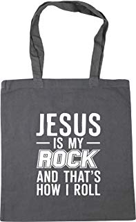 Jesus is my Rock and that's how I roll. Christian tote bag. Typography.