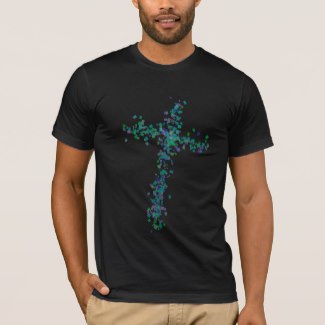 Christian t shirt with Cross in green particles